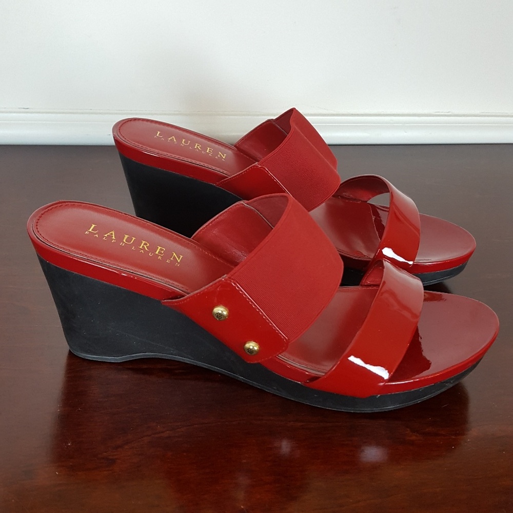 Ralph Lauren Rhianna Red Patent Wedge Slides 7